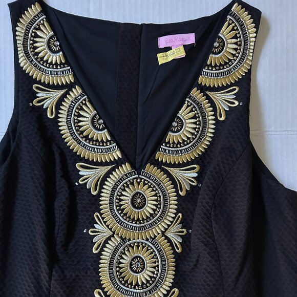 Lily Pulitzer Black and Gold Gabby Embroidered Shift Dress - Size 14 - Picture 2 of 4